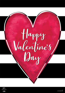 Briarwood Lane Striped Valentine's Heart Primitive Garden Flag with pink heart and black white stripes.