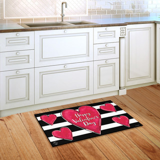 Briarwood Lane Striped Heart Doormat with Happy Valentine's Day text on black and white stripes.