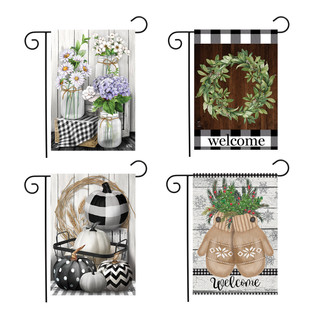 Briarwood Lane Farmhouse Garden Flag Bundle of 4 welcome flags with floral and eucalyptus designs.
