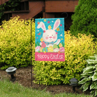 Briarwood Lane Easter Bunny And Chicks garden flag with colorful flowers and happy Easter greeting.