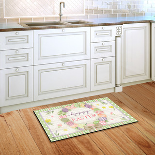Briarwood Lane Easter Egg Wreath Holiday Doormat with colorful, cheery, patterned design on wooden floor.