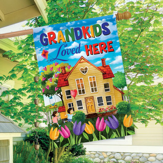 Briarwood Lane Grandkids Loved Here spring house flag, colorful decorative yard display for grandparents porch.