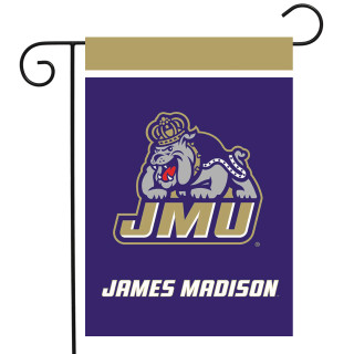 Briarwood Lane official NCAA James Madison University garden flag with decorative bulldog logo and team name.