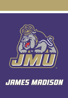 Briarwood Lane official NCAA James Madison University house flag with colorful decorative bulldog logo design.