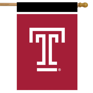 Temple University NCAA Licensed House Flag, red with white TC logo, Briarwood Lane brand house flag.