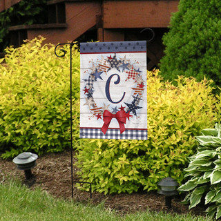 Briarwood Lane American Wreath Monogram C garden flag, colorful, monogrammed, small, decorative, patriotic display.