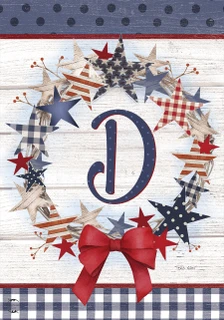 Briarwood Lane American Wreath Monogram D Garden Flag with red, white, and blue patriotic design.