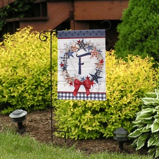 Briarwood Lane American Wreath Monogram F garden flag, colorful, monogrammed, small, decorative, patriotic display.