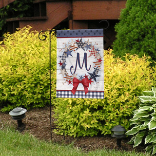 Briarwood Lane small American Wreath Monogram M garden flag, monogrammed, colorful, decorative, patriotic.