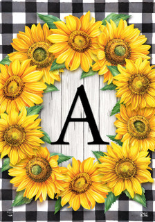 Briarwood Lane Sunflowers Monogram A Garden Flag, colorful floral printed decorative springtime display for porch.