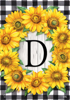 Briarwood Lane Sunflowers Monogram D Garden Flag with bright floral print on small decorative fabric display.