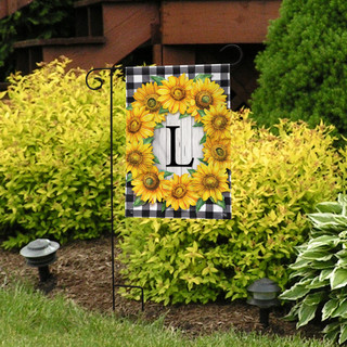 Briarwood Lane Sunflowers Monogram L garden flag, colorful floral printed decorative outdoor seasonal lawn display.