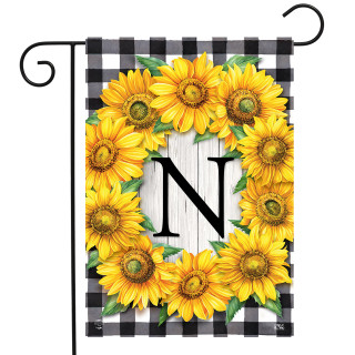 Briarwood Lane Sunflowers Monogram N Garden Flag, colorful floral print on small decorative seasonal flag.