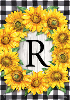 Briarwood Lane Sunflowers Monogram R Garden Flag with bright floral printed design for spring and summer decor.