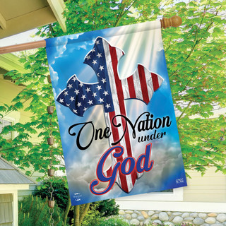 Briarwood Lane One Nation Under God Cross House Flag with American stars and stripes design.