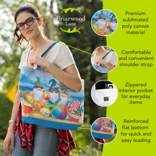 Briarwood Lane Summer Gnomes Humor Canvas Tote Bag, colorful printed decorative bag for spring summer vacation.