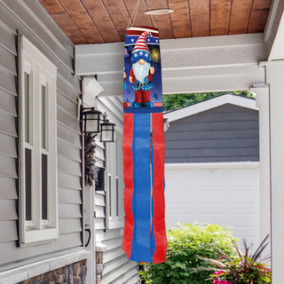 Briarwood Lane Patriotic Gnomes Humor Windsock with American stars and stripes, red, white, and blue colors.