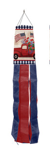 Briarwood Lane Stars and Stripes Truck Patriotic Windsock with red, white, and blue colors.