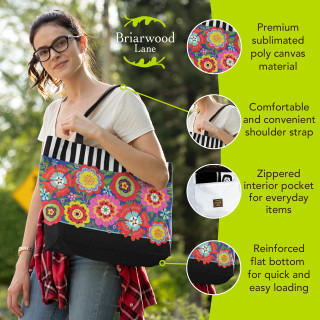Briarwood Lane Bright Blooms Spring Canvas Tote Bag with colorful floral and primitive garden design.