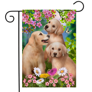 Springtime Pups Floral Garden Flag
