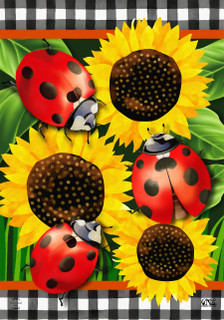 Briarwood Lane Ladybugs And Sunflowers small garden flag with checkered border and colorful floral design.