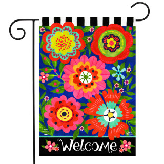 Briarwood Lane Bright Blooms Spring Garden Flag with colorful flowers and welcome message for porch display.