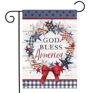 Briarwood Lane American Wreath Rustic Garden Flag with patriotic stars and stripes pattern.