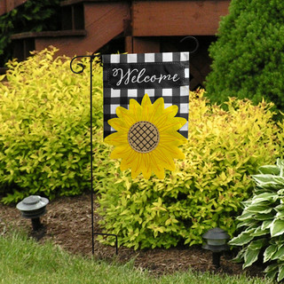 Briarwood Lane Sculpted Sunflower garden flag, colorful, cheery, printed welcome decor for spring summer porch display.