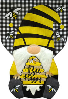 Briarwood Lane Bee Happy Gnome garden flag, small, colorful, printed design for spring summer porch display.