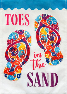 Briarwood Lane small printed garden flag with colorful toes in sand design for spring summer porch display.