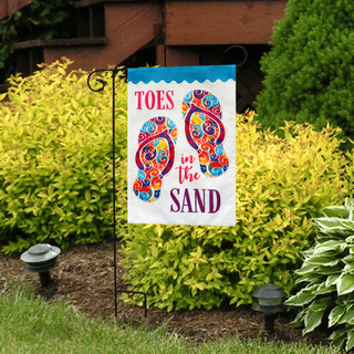 Briarwood Lane small printed garden flag with colorful toes design for spring summer porch decor display.