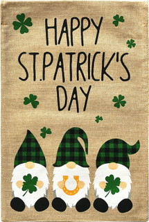 St. Patrick's Gnome Trio Burlap Garden Flag