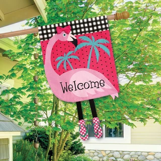 Briarwood Lane Fancy Flamingo house flag, colorful welcome decor for spring summer porch yard display.