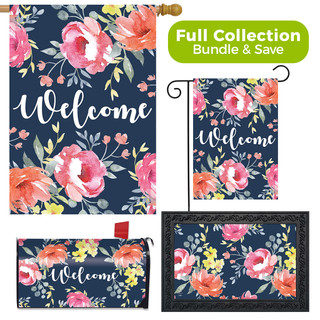 Briarwood Lane Watercolor Floral Spring Design Collection garden flag, house flag, doormat, and mailbox cover.
