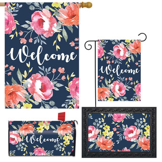 Briarwood Lane Watercolor Floral Spring Design Collection garden flag, doormat, and mailbox cover set indoor outdoor.