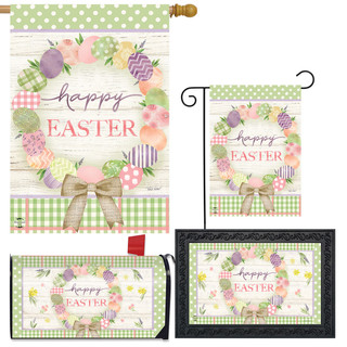Briarwood Lane Easter Egg Wreath Design Collection garden flag, doormat, and mailbox cover set, floral.