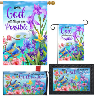 Briarwood Lane With God Spring Design Collection garden flag, mailbox cover, and doormat with flowers.