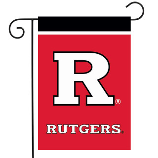 Rutgers University NCAA Licensed Garden Flag by Briarwood Lane, red with white R and text.