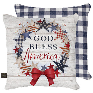 Briarwood Lane American Wreath Rustic Decorative Pillow, patriotic stars and stripes red, white, blue colors.