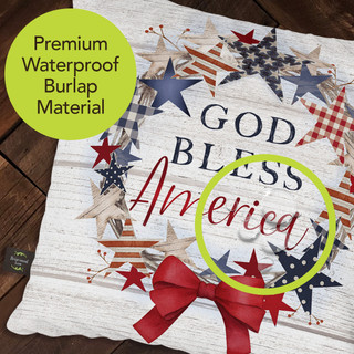 Briarwood Lane rustic decorative pillow with God Bless America text and stars and stripes design.