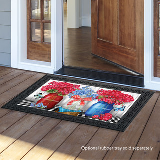 Briarwood Lane Red White And Blue Jars Floral Doormat with butterflies and mason jars.