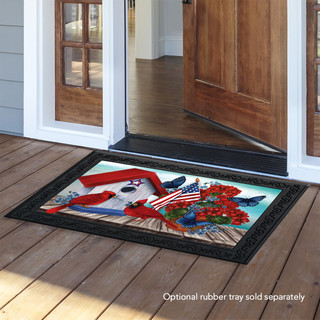 Briarwood Lane American Cardinal Floral Doormat with patriotic design and red, white, and blue colors.
