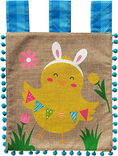 Briarwood Lane Happy Easter chick burlap garden flag with colorful spring design and decorative trim.