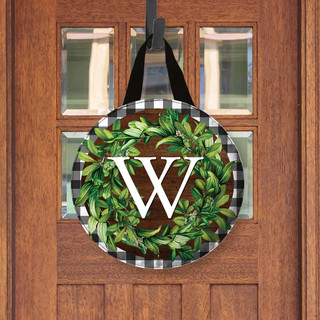 Wreath Monogram Letter W Door Hanger