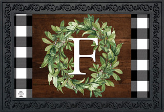 Wreath Monogram Letter F Doormat