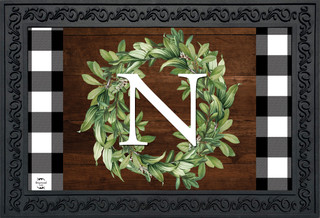 Wreath Monogram Letter N Doormat