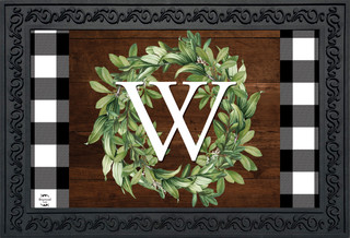 Wreath Monogram Letter W Doormat