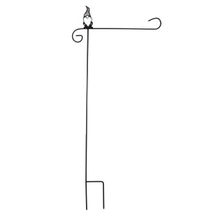 Briarwood Lane wrought iron gnome garden flag stand holder with decorative gnome and curly flag hanger.