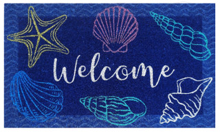Briarwood Lane Seashells Summer Natural Fiber Coir Doormat with colorful beach design and welcome text.