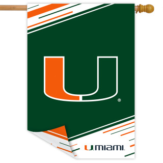 University of Miami NCAA Double-Sided House Flag, Briarwood Lane, green, orange, and white colors.